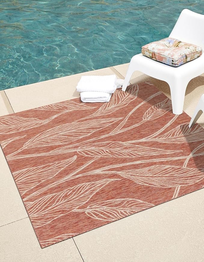Unique Loom Outdoor Botanical Collection Area Rug - Leaf (13' Square Rust Red/Gray)