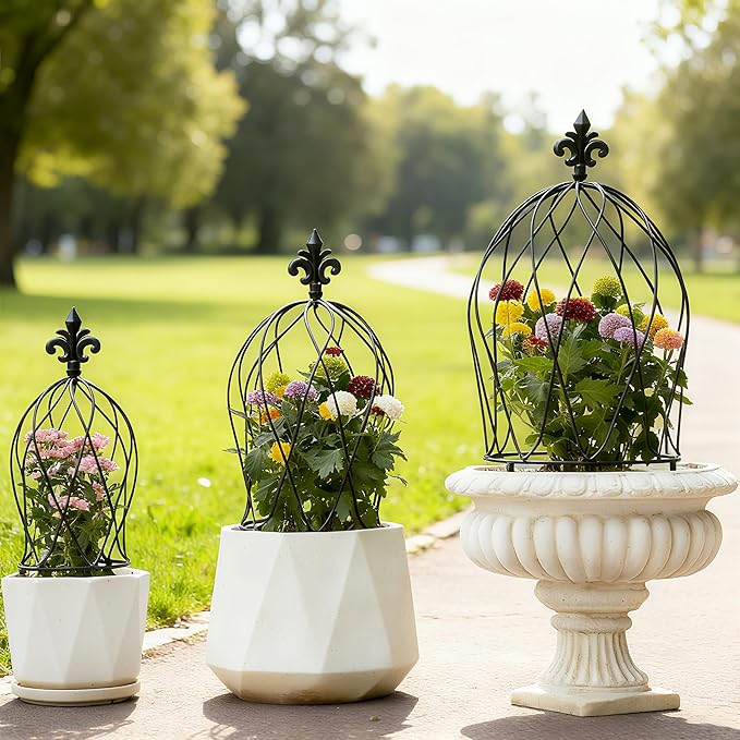 3PCS Metal Obelisk Trellis Set for Climbing Plants - Decorative Garden Stake for Roses, Bougainvillea, Vines & Potted Plants - Large, Medium & Small Sizes for Indoor & Outdoor Use