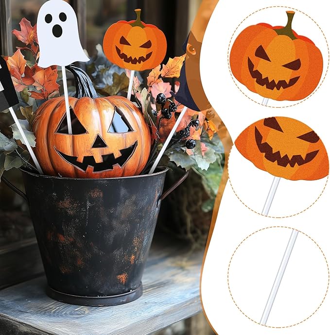 6 Pcs Metal Halloween Planter Stakes 13 Inch Halloween Props Potted Plant Decor Witch Pumpkin Black Cat Tombstone Boo Ghost Bat Garden Metal Stake Table Centerpieces Outdoor Yard Lawn Decorations