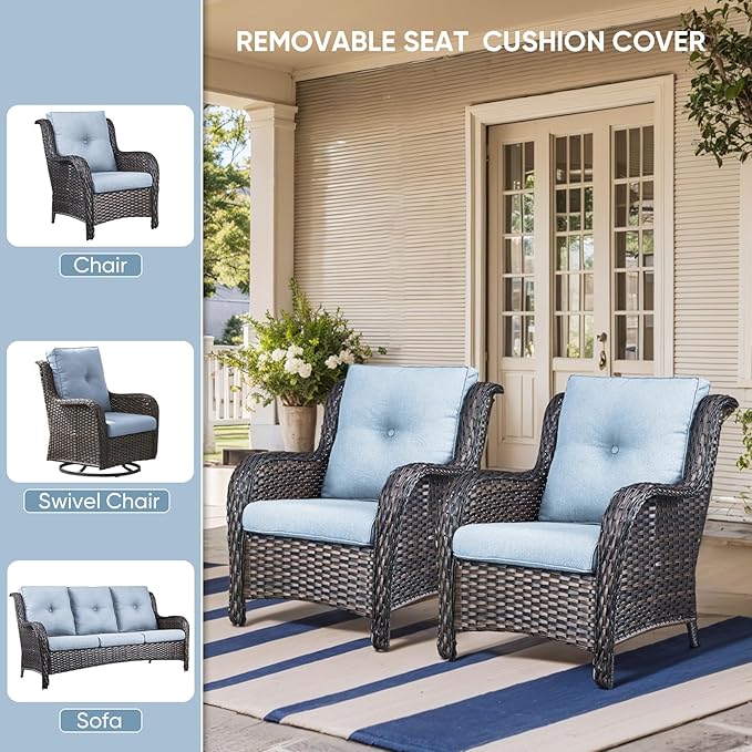 Patio Chair Cushions 4 Packs - Outside High Back Thick Water-Resistant Cushion 22x24 with Zipper Cover for Outdoor Glider Rocking Chairs Loveseat Couch – Baby Blue/Buckle