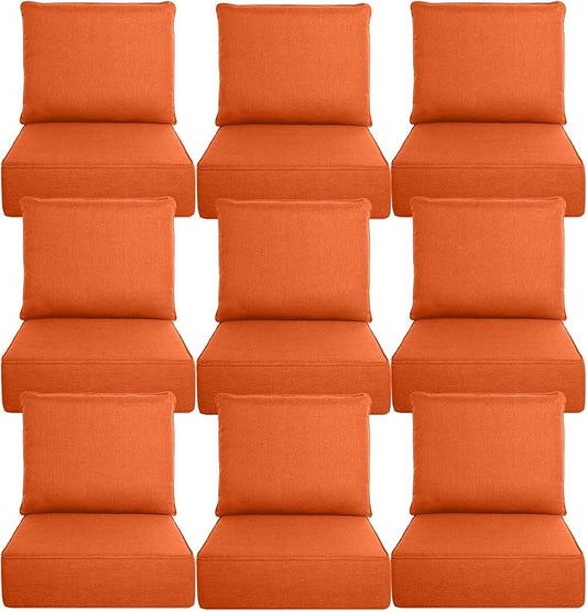 Belord Luxury 6" Thick Outdoor Cushion 9 Set - 22 x24 Inch 28D Sponge Filling Fade-Resistant Chair Cushion, Spill Proof Removable Patio Furniture Replacement Cushion for Sofa Bench Swing - Orange