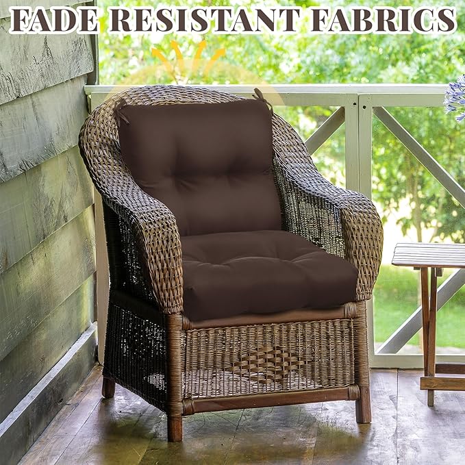 Geetery Set of 4 High Back Wicker Patio Chair Cushions for Outdoor Furniture 41.74x20.87x3.94 Inch Waterproof Thick Replacement Seat Pads with Non Slip Ties for Porch, Deck, Lawn & Garden(Dark Brown)
