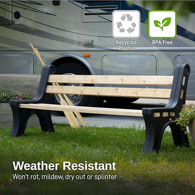 RTS Home Accents Custom Length Lightweight Indoor or Outdoor Bench Ends with Backrest (Wood & Screws Sold Separately), Black