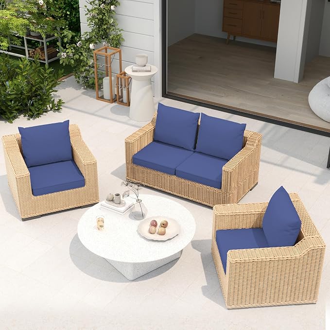 Outdoor Chair Cushions Set of 4, 22 x 22 Inch Patio Furniture Cushions with Splash-Proof Covers, Outdoor Cushions for Patio Furniture Replacement, Navy Blue