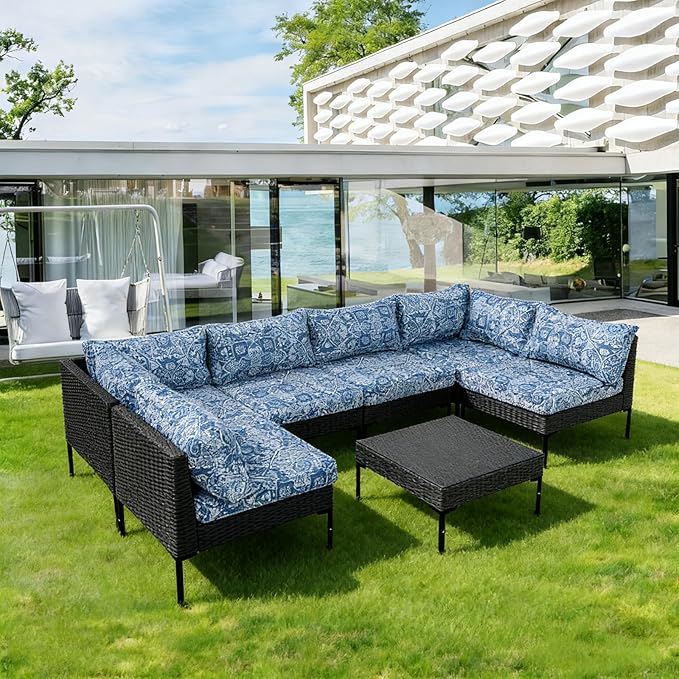Patio Furniture Cushions,14Pieces Water-Resistant Outdoor Replacement Cushions,Sectional Sofa Cushions for Fits 6-Seats Rattan Wicker Patio Conversation Sets
