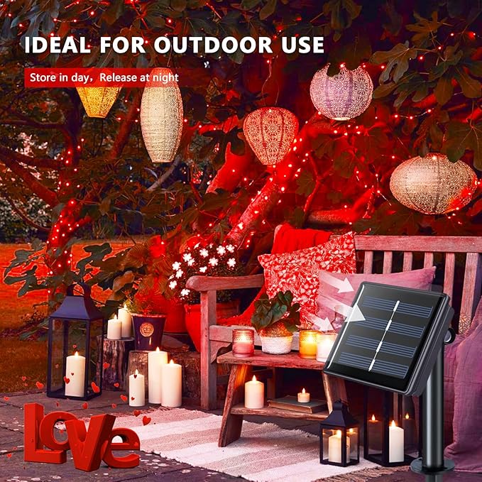 JMEXSUSS 2 Pack Red Solar Lights Outdoor Waterproof, Each 33FT 100 LED Red Christmas Lights, Solar Fairy String Light for Outside Tree Party Patio Christmas Valentines Decorations