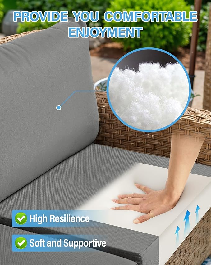 YEFU Outdoor Cushions for Patio Furniture: Replacement Cushions for Outdoor Furniture - Waterproof Couch Cushion - Fade-Resistant/Easy Clean - 14 Piece Sectional Cushion - Non-Slip/Storage Bag/Grey