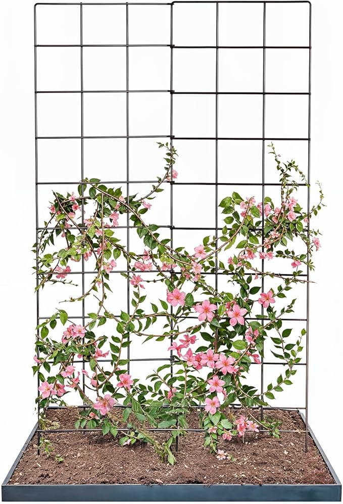 IDZO 2-Panel Folding Trellis, Basic Metal Decoration Trellis for Climbing Plants Outdoor, Tall Metal Plant Trellis with Steel Frame, Panel Trellis Garden Lattice for Vines & Vegetables