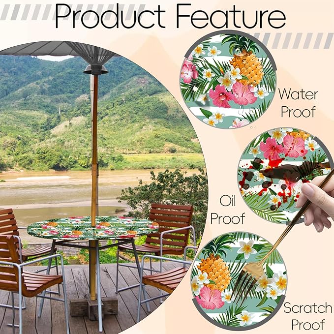 Round Fitted Outdoor Heat Resistant Waterproof Tablecloth with Umbrella Hole and Zipper for 45-54" Tables Outside Accesorios Para Picnic Camping Roadtrip Trips Bbq Needs Useful Holiday Gifts