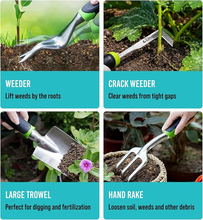 Heavy Duty Garden Tools 23 Pieces Floral Set - Rust Proof, Non-Slip, Durable Gardening Supplies - Ergonomic Hand Tools - Ideal Gardening Gifts for Women, Men Mom, Dad