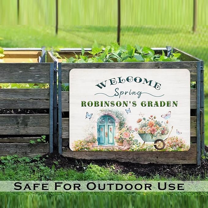 Personalized Metal Signs with Name Made in USA Custom Vintage Garden Sign Waterproof Vintage Decorative Metal Print for Wall Decor Customized Home Garden Ideas Gifts Artwork Prints for Yard Ourdoor