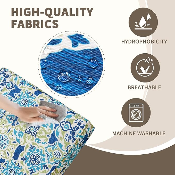 14Piece Outdoor Sofa Cushion Replacement, Patio Furniture Waterproof Cushion with Zippers, fit 6-Seat Outdoor Wicker Rattan Sectional Couch (Moroccan Dream, 25.6"x25.6"x3.9")