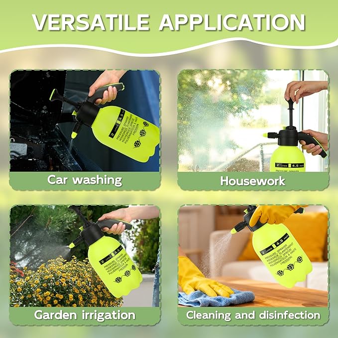 2 Pcs 0.5 Gallon Handheld Pump Sprayer with Adjustable Nozzle and Safety Valve for Watering Plants Home Cleaning and Garden Use Yellow