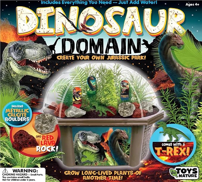 Toys by Nature Biosphere Terrarium Starter Kit, Complete Supplies Included to Grow Your Own Prehistoric Jurassic Park (Dinosaur Domain)