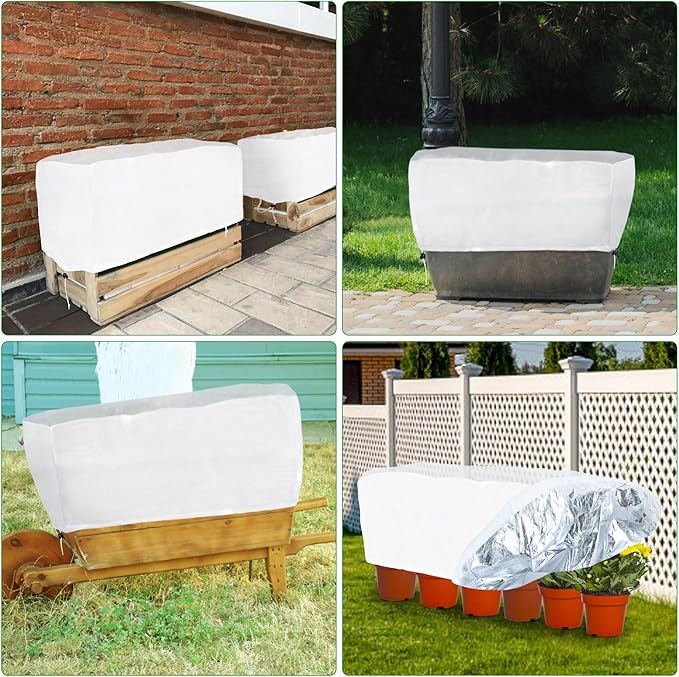 Plant Covers Freeze Protection 6.3 x 3 x 1.5 FT Rectangular Plant Cover for Winter, 2 Pcs Frost Cloth for Outdoor Plants Raised Garden Bed Cover, Winter Frost Blanket with Insulated Liner Drawstring