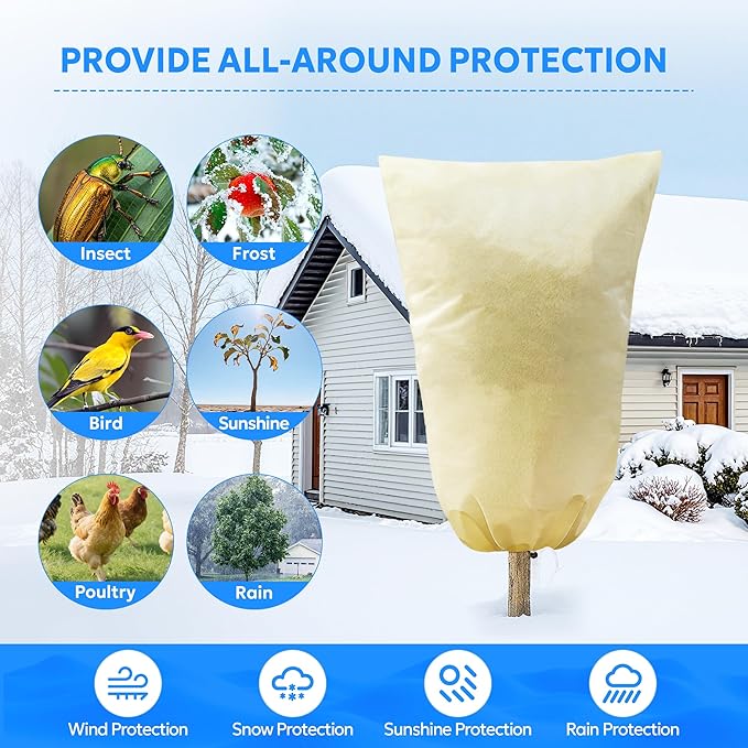 MIXC 4 Packs 2 Size Plant Covers Freeze Protection, Winter Plant Cover Cold Weather Tree Frost Cloth Warm Blankets Shrub Covers for Outdoor Plant (47''×71''+71×83'')