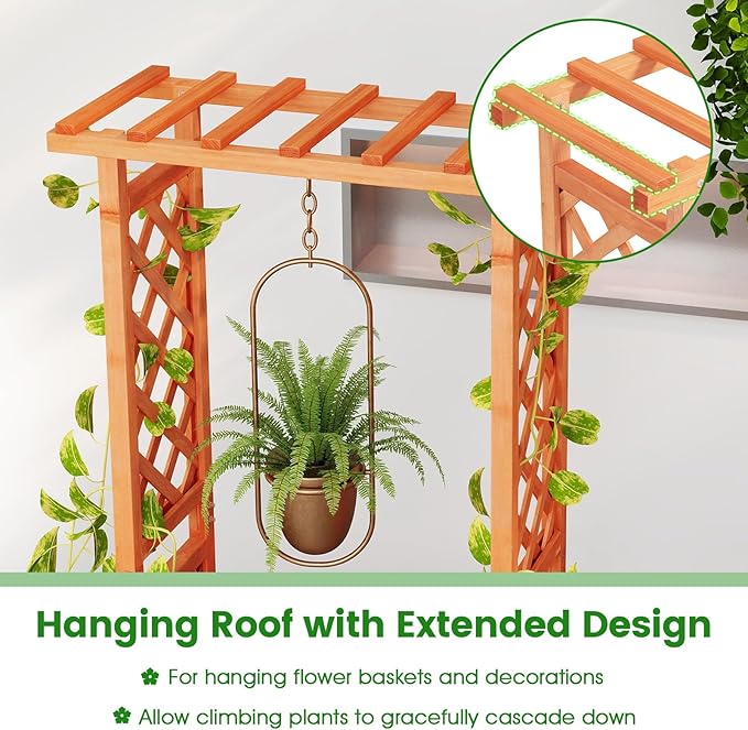HAPPYGRILL Raised Garden Bed with Trellis, Wood Elevated Garden Bed with Hanging Roof, Planter Box, Drainage Holes for Climbing Plants, Flowers, Vegetables, 31" L x 14" W x 60" H