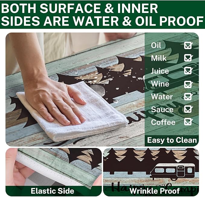 Picnic Table Cover with Bench Covers Elastic Edges, Green Camper Fitted Table Cover, Outdoor Patio Camping Essentials 72 Inch 3PCS, Waterproof Camping Fitted Tablecloth with Drawstring Bag