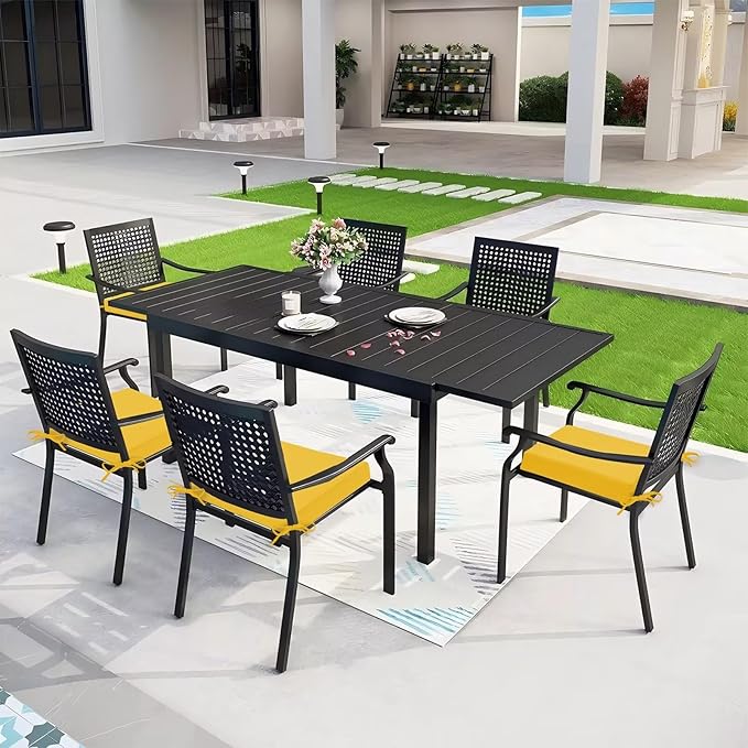 Outdoor Chair Cushions Set of 4, 18.5 x 16 Inch Patio Chair Cushions for Outdoor Furniture, Water Resistant, Non-Slip Ties (Yellow)