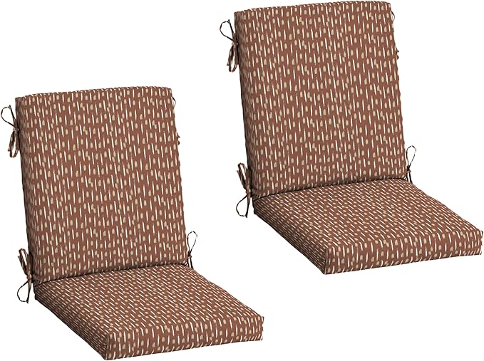 Arden 2-Pack Outdoor Patio Dining Chair Cushion, 20x44, Rain-Proof Seat Pad, Fade-Resistant Outdoor Cushion Rust Red Brushed Texture
