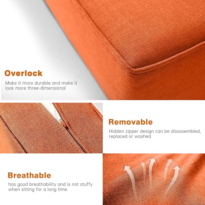 Belord Luxury 6" Thick Outdoor Cushion 8 Set - 22 x24 Inch 28D Sponge Filling Fade-Resistant Chair Cushion, Spill Proof Removable Patio Furniture Replacement Cushion for Sofa Bench Swing - Orange
