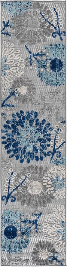 SAFAVIEH Washable Rug Outdoor Cabana Collection - 2' x 10' Runner, Grey & Blue, Non-Shedding & Easy to Clean, Ideal for Patio, Backyard, Mudroom (CBN832F)