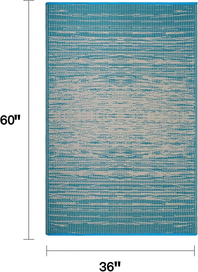 Fab Habitat Outdoor Rug - Waterproof, Fade Resistant, Crease-Free - Premium Recycled Plastic - Distressed Abstract - Porch, Deck, Balcony, Mudroom, Laundry Room, Patio - Brooklyn - Teal - 3 x 5 ft