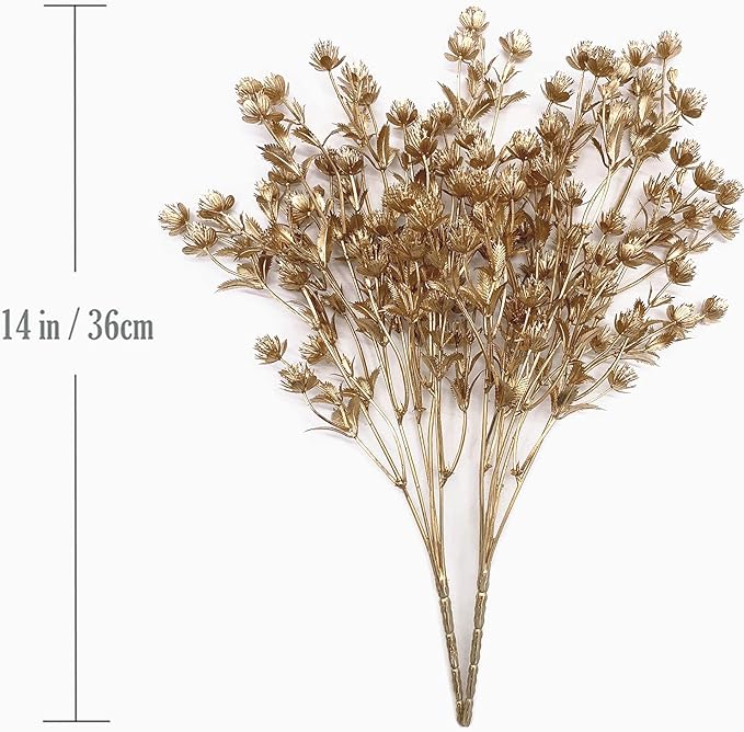 Artificial Christmas Flowers, Golden Baby Breath Gypsophila Plastic Plant Fake Plants for Wedding Bridal Bouquet Party Indoor Home Office Table Centerpieces Arrangements DIY Decoration - Gold 4 Pack