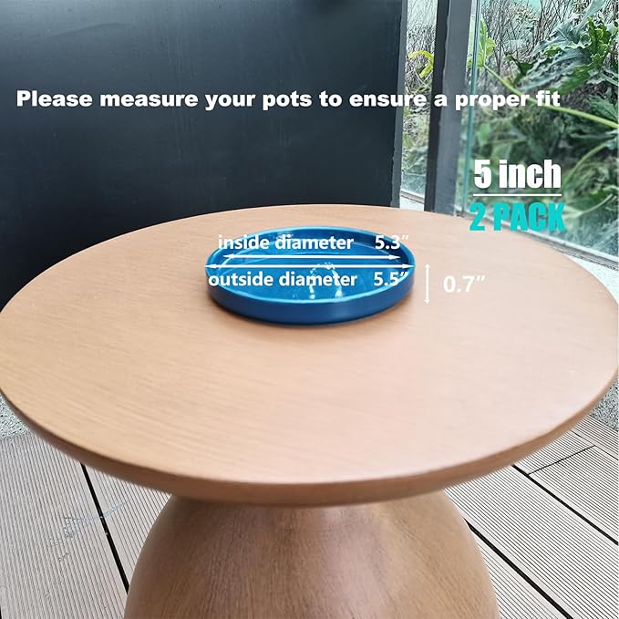 Ceramic Plant Saucer 5 Inch, 2 Pack Round Plant Saucers for Indoors/Outdoors, Flower Pot Saucers for Holding Water Drips and Soil, Ceramic Drainage Tray for Plant Pot (Blue)