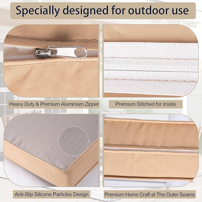 Outdoor Cushion Covers for Patio Furniture, Patio Cushion Covers Replacement with Zipper, Waterproof & Fade Resistant,Only Cover (Khaki, 25.6Lx25.6Wx4H - Only Covers)