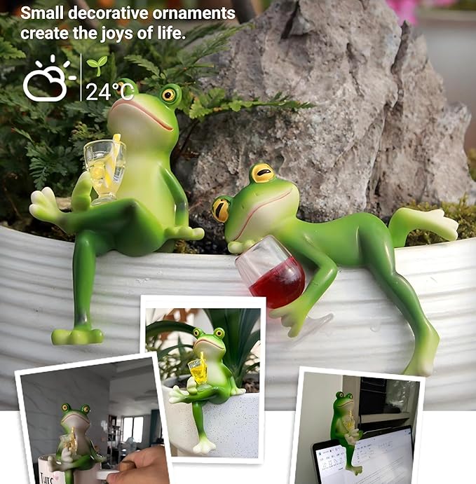 Adorable Miniature Frog Figurines - Perfect Plant Decorations for pots, Frog Garden Decor/Funny Frog Figurines for Stunning Plant and Home Decor