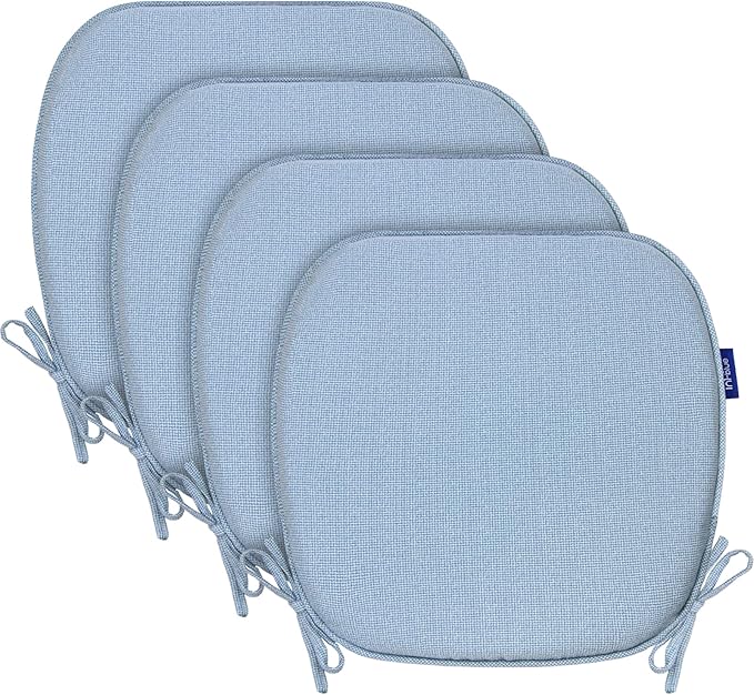 SleepMan Outdoor 17"x16" Chair Cushions with Ties Set of 4, Water Resistant All Weather U-Shape Seat Pads for Patio Garden Furniture Indoor Fade Resistant Patio Cushions (Light Blue)
