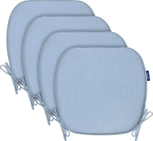 SleepMan Outdoor 17"x16" Chair Cushions with Ties Set of 4, Water Resistant All Weather U-Shape Seat Pads for Patio Garden Furniture Indoor Fade Resistant Patio Cushions (Light Blue)