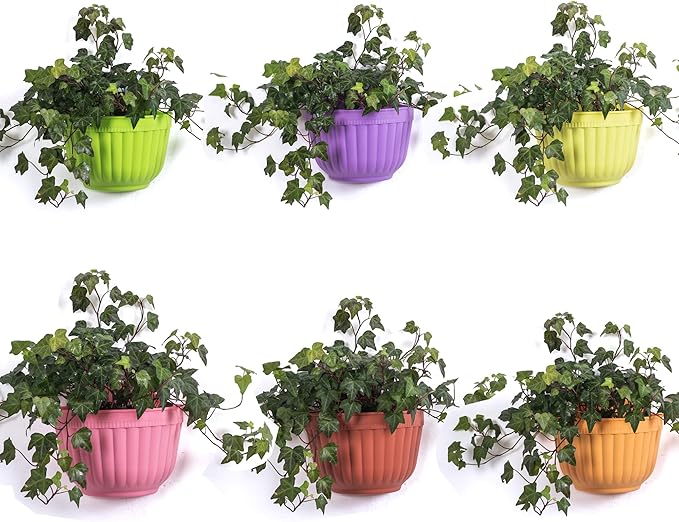 ORIMERC 8 Pack Colorful Wall Hanging Planters for Indoor Outdoor Plants, Wall Hanging Plant Holder with Drainage Hole, Balcony planters Railing Hanging Pot, Plant Wall Mount Decor with Hooks/Screws