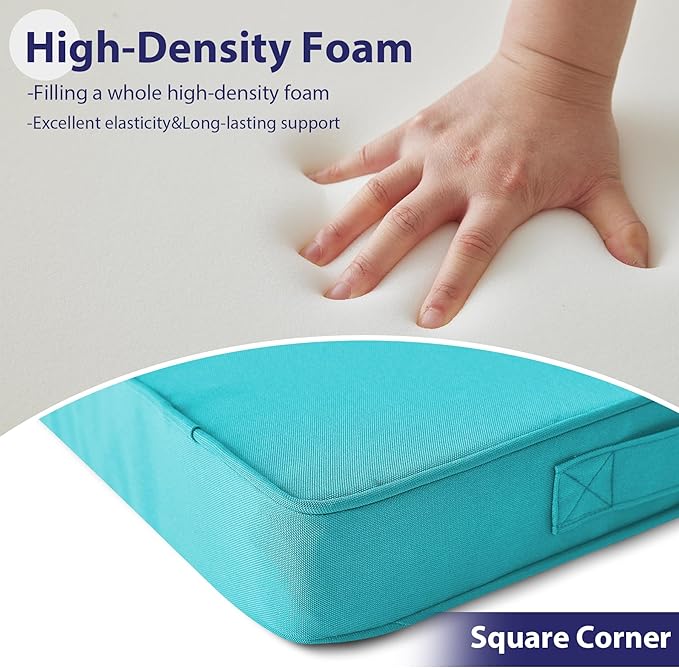Outdoor Chair Cushions Set of 4,Waterproof Outdoor Seat Cushions for Patio Furniture,Patio Chair Cushion with Handle and Ties, Square Out Door Chair Pads,19" x 19" x 3", Teal