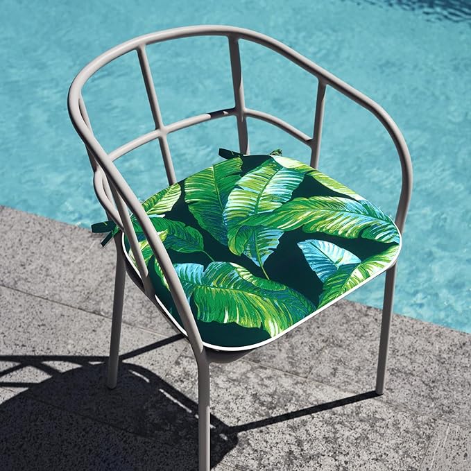 Outdoor Chair Cushions Set of 2, Water Resistant Patio Chair Pads with Ties, Seat Cushions for Home Garden Furniture Decoration, 16"x17", Hanalei Lagoon