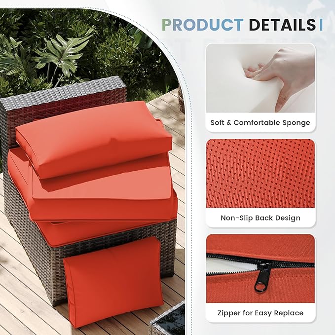 UDPATIO Replacement Cushions for Outdoor Furniture, 14 Piece Water-Repellent Cushions for 6 Seat Sectional Sofa, Orange Red