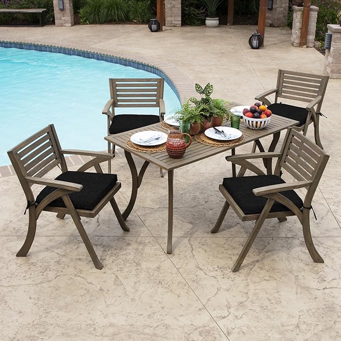 Arden Selections Rocking Chair Cushion, 19 x 18, Rain-Proof, Fade Resistant, Cushions for Rocking and Outdoor Chairs 18 x 19, Black Leala (Pack of 4)
