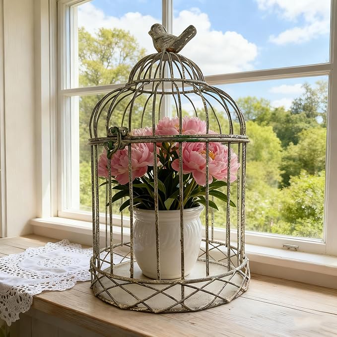 Rustic Metal Planter Holder Vintage Iron Birdcage Flower Planter Farmhouse Metal Climbing Vine Stand Antique Candle Holder Decoration for Garden Patio Balcony Outdoor Indoor Decor