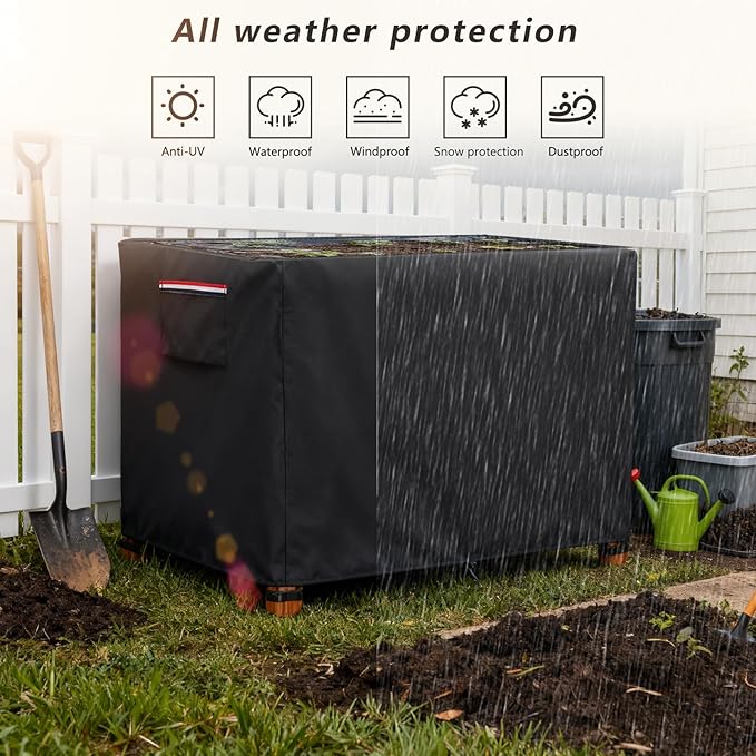 Spring Outdoor Raised garden bed cover With Transparent PVC Top Window,Waterproof Heavy Duty Covers with Split Zipper for 48 x 24 x 30 inch Elevated Wood Planter Box Stand(Black,Cover only) ﻿