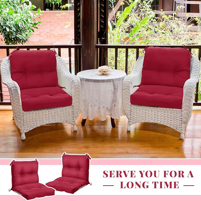 Geetery Set of 4 High Back Wicker Patio Chair Cushions for Outdoor Furniture 41.74x20.87x3.94 Inch Waterproof Thick Replacement Seat Pads with Non Slip Ties for Porch, Deck, Lawn & Garden(Dark Red)