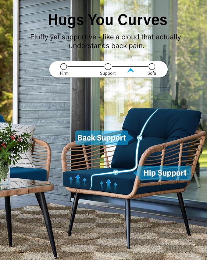 YEFU Olefin Outdoor Chair Cushions: Fade Resistant Outdoor Seat Cushion 24 x 24 - All Weather Patio Furniture Cushion with Ties - Deep Seat Patio Cushions for Chair Sofa Couch(Navy)