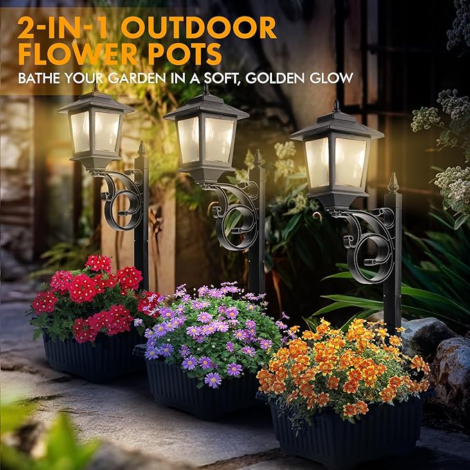 Solar Lamp Post Light with Planter, 2 in 1 Outdoor Flower Pots, Wall Mount or Freestanding Waterproof Solar Post for Lawn, Patio, Front/Back Door