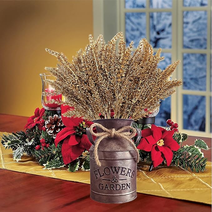 CATTREE Artificial Plants for Christmas Decoration, Plastic Grass Faux Shrubs Fake Lavender Leaves Simulation Wheat Ears Bushes Home Indoor Garden Wedding Hall Table Planter Filler - Gold 2 Pcs