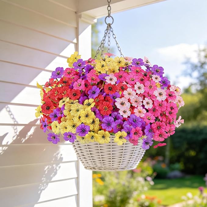 AmyHomie 20 Bundles Artificial Flowers for Outdoor Outside Spring Summer Decoration UV Resistant Faux Flowers No Fade Fake Plastic Plants Garden Porch Window Box Decorating(Mix Color)