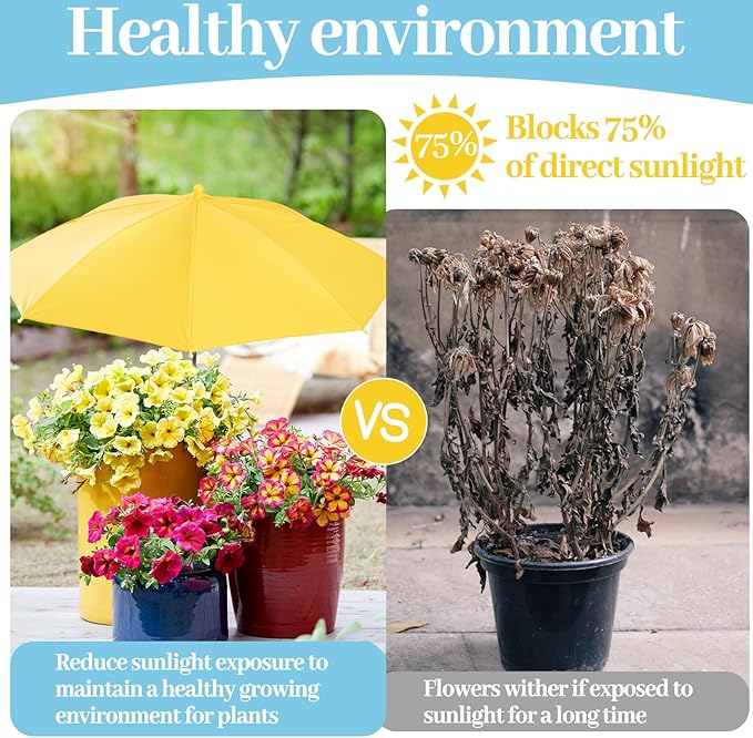 Prudiut Plant Umbrellas for Outdoor Plants, Plant Shades for Outdoor Plants from Direct Sunlight, 24in Garden Sun Shade Umbrella for Potted Plants Garden Bed Flower Pot
