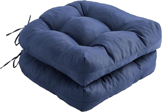 Outdoor Chair Cushions Set of 2, Patio Chair Cushions with Ties, 19x19+5” Tufted Outdoor Seat Cushions, Waterproof Patio Furniture Cushions, Outdoor Dining Chair Pads, Navy