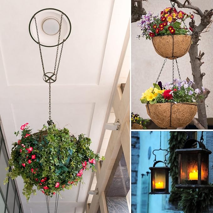 Hanging Basket Chain, 20 Inch Black 3 Point Plant Chains with Hooks for Hanging Baskets Planter Pots Perfect for Indoor Outdoor Decor (5 PCS)