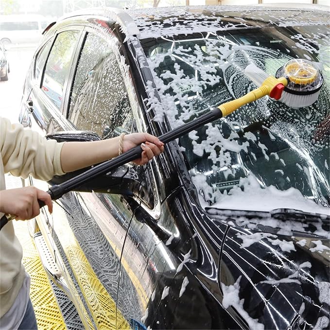 2023 New Auto Rotating Retractable Car Wash Brush, Car Wash Brush with Long Handle, 360° Spin Car Mop Automatically Foams Car Wash Kit, Removable Microfiber Car Cleaning Brush for Car RV Truck Garden