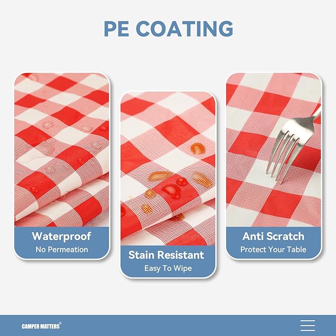 Picnic Table Cover and Bench Covers, Fitted Tablecloth Cover with Elastic Edge, Water and Oil Proof, for Outdoor, Garden, Camping, 72x28 Inch, 3 Pieces Set, Red & White
